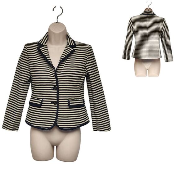 Ann Taylor LOFT Long Sleeve Blue & Beige Striped Blazer Jacket-Size 2 - Picture 1 of 8